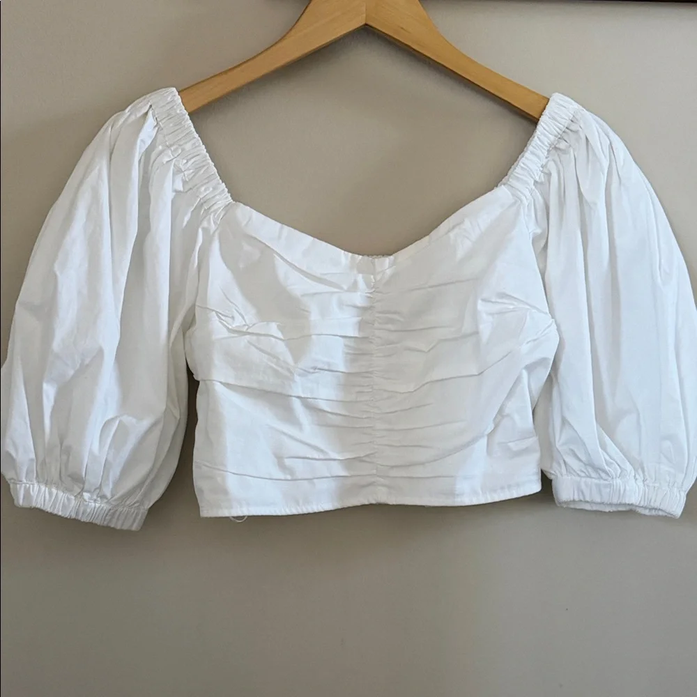 Abercrombie & Fitch White Ruched Puff Sleeve Blouse | S